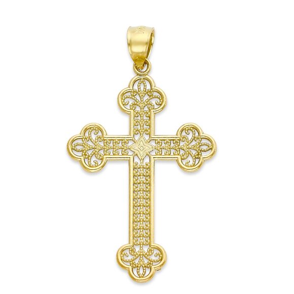 Solid 14k Gold Cross Pendant - Religious Jewelry Gifts Cross - Picture 3 of 5